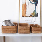 Cesto Organizador de Palha Rattan Feito à Mão para Decoração Natural