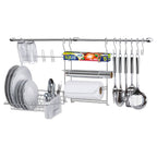 Kit Escorredor com suporte e Barra de Pendurar Cozinha Aço Cromado