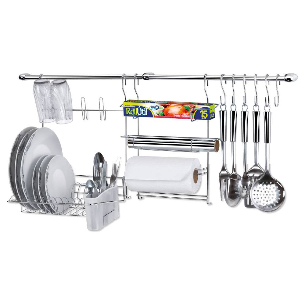 Suporte de cozinha - Barra Pendurar Utensílios Organizador em Aço Cromado