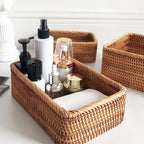 Cesto Organizador de Palha Rattan Feito à Mão para Decoração Natural