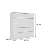 Cômoda 5 Gavetas 86cm Premium Branco/Neve | Frete Grátis