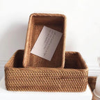 Cesto Organizador de Palha Rattan Feito à Mão para Decoração Natural